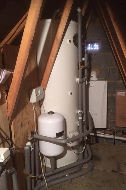 Installation of an unvented system in loft to include insulated pipe work